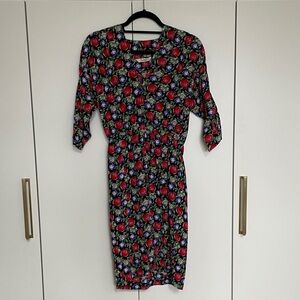 Tucker Silk Disco Dress with Red and Blue Floral Pattern